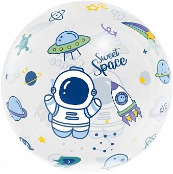 Шар с клапаном (18''/46 см) Deco Bubble, Космос, Прозрачный, Кристалл, 1 шт. в уп.