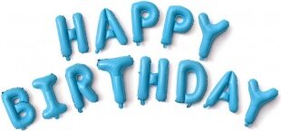 Набор шаров-букв (16''/41 см) Мини-Надпись "Happy Birthday", Светло-голубой, 1 шт. в уп.