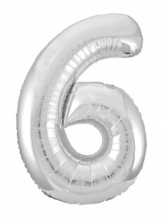 Шар (40''/102 см) Цифра, 6 Slim, Серебро, 1 шт. в уп.