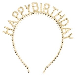 Ободок, Happy Birthday, Сверкающий жемчуг, Золото, 1 шт.