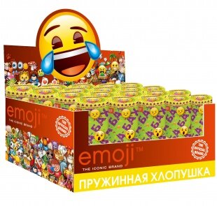 Хлопушка пружинная (4/10 см), Смайл, Emoji, Металлизированные круги, Желтый, 24 шт.