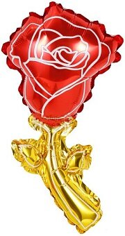 Шар с клапаном (14''/36 см) Мини-цветок, Роза, Красный, 5 шт.