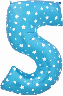 Шар (40''/102 см) Цифра, 5 Звездочки, Голубой, 1 шт. в уп.