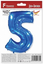 Шар (40''/102 см) Цифра, 5, Синий, 1 шт. в упак.