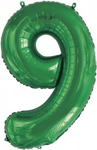 Шар (34''/86 см) Цифра, 9 Slim, Зеленый, 1 шт. в уп.