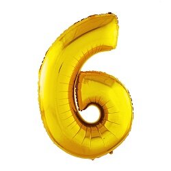 Шар (40''/102 см) Цифра, 6, Золото, 1 шт. в упак.