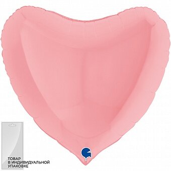 Шар (36''/91 см) Сердце, Светло-розовый, Макарунс, 1 шт. в уп.