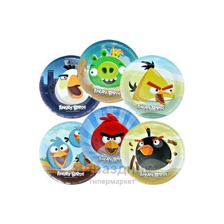 F 23см Тарелки бумажные ламинированные Angry Birds 6шт