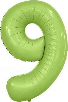 Шар (40''/102 см) Цифра, 9 Slim, Мистик, Фисташка, Сатин, 1 шт. в уп.