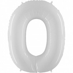 Шар (40''/102 см) Цифра, 0, Белый, 1 шт.