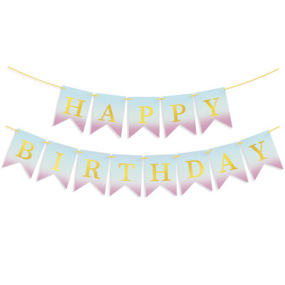 Гирлянда Флажки, Happy Birthday, Нежный градиент, Металлик, 500 см, 16*12 см, 1 упак.