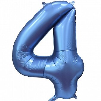 Шар (34''/86 см) Цифра, 4, Синий, Сатин, 1 шт. в уп.