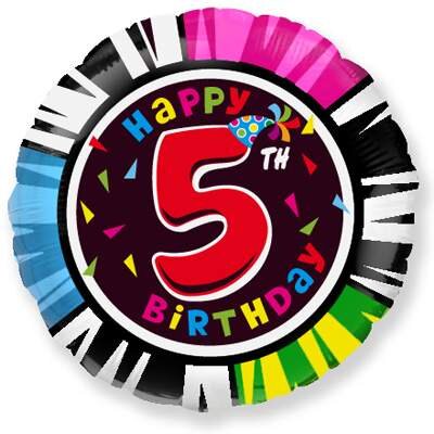 Шар (18''/46 см) Круг, 5 Цифра, Happy Birthday, 1 шт.