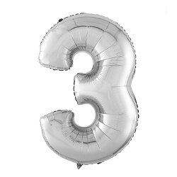 Шар (40''/102 см) Цифра, 3, Серебро, 1 шт. в упак.