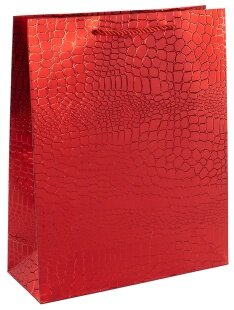 Пакет подарочный, 210гр, Кожа крокодила, Красный, Металлик, 39*30*12 см, 1 шт.