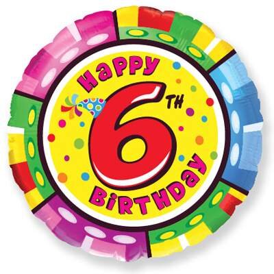 Шар (18''/46 см) Круг, 6 Цифра, Happy Birthday, 1 шт.