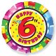 Шар (18''/46 см) Круг, 6 Цифра, Happy Birthday, 1 шт.
