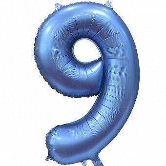 Шар (34''/86 см) Цифра, 9, Синий, Сатин, 1 шт. в уп.