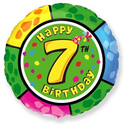 Шар (18''/46 см) Круг, 7 Цифра, Happy Birthday, 1 шт.