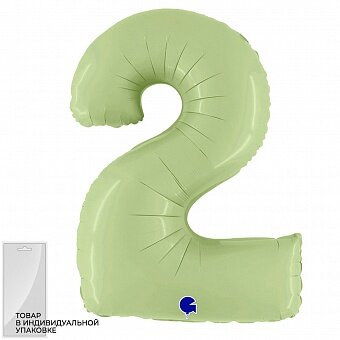 Шар (40''/102 см) Цифра, 2, Оливковый, Сатин, 1 шт. в уп.