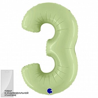 Шар (40''/102 см) Цифра, 3, Оливковый, Сатин, 1 шт. в уп.