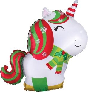 Шар с клапаном (17''/43 см) Мини-фигура, Новогодний единорог, 5 шт. в уп.
