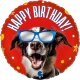 Шар (18''/46 см) Круг, Happy Birthday (классный пес в очках), Красный, 1 шт.