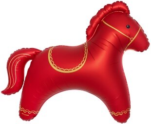 Шар с клапаном (13''/33 см) Мини-фигура, Красная лошадка, Сатин, 5 шт. в уп.