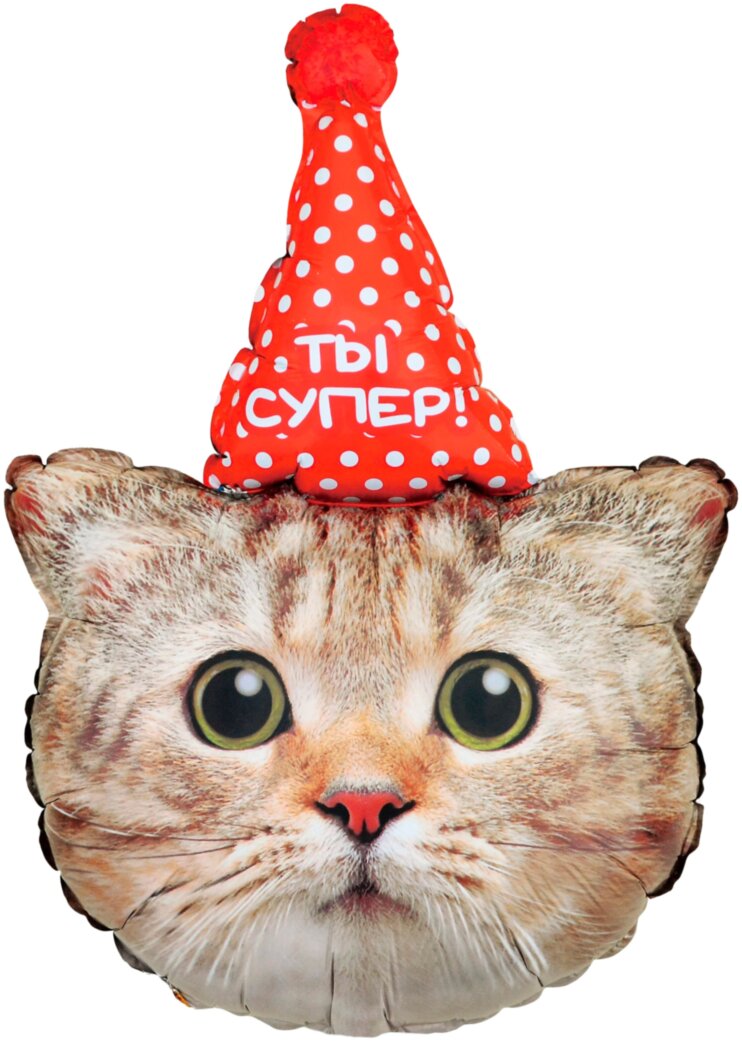 Шар с клапаном (17''/43 см) Мини-фигура, Котик в красном колпачке, 5 шт. в уп.