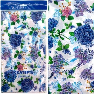Скатерть одноразовая, Гортензия, Синий, 120*180 см, 1 шт.