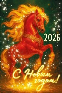 Открытка, С Новым Годом! 2026 (огненная лошадь), 12,2*18,2 см, 1 шт.к