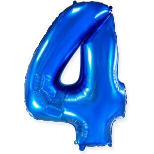 Шар (40''/102 см) Цифра, 4, Синий, 1 шт. в уп.