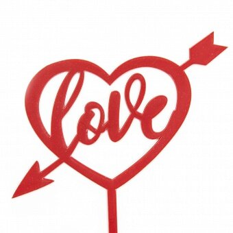 Топпер, Сердце, Love, Стрела Амура, Красный, 12*14 см, 1 шт.