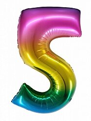 Шар (34''/86 см) Цифра, 5, Радужный, Градиент, 1 шт. в упак.