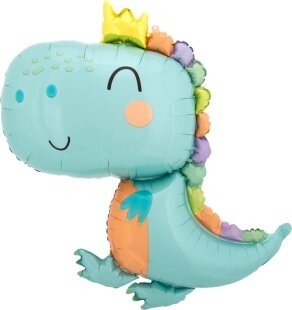 Шар с клапаном (14''/36 см) Мини-фигура, Динозаврик в короне, 5 шт.к