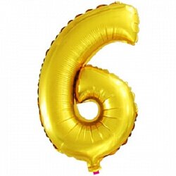 Шар с клапаном (16''/41 см) Цифра, 6, Золото, 5 шт.