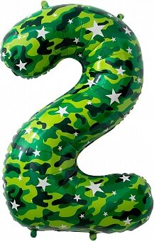 Шар (34''/86 см) Цифра, 2, Камуфляж, 1 шт. в уп.
