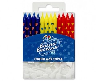 Свечи Сердца, Ассорти, 6 см, 24 шт. с держат.