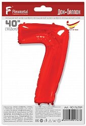 Шар (40''/102 см) Цифра, 7, Красный, 1 шт. в уп.