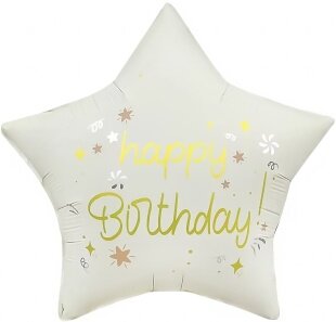 Шар (18''/46 см) Звезда, Happy Birthday (звездочки), Кремовый, Сатин, 1 шт.