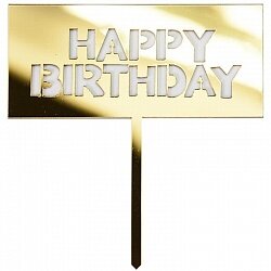 Топпер, Happy Birthday, Золото, Металлик, 1 шт.