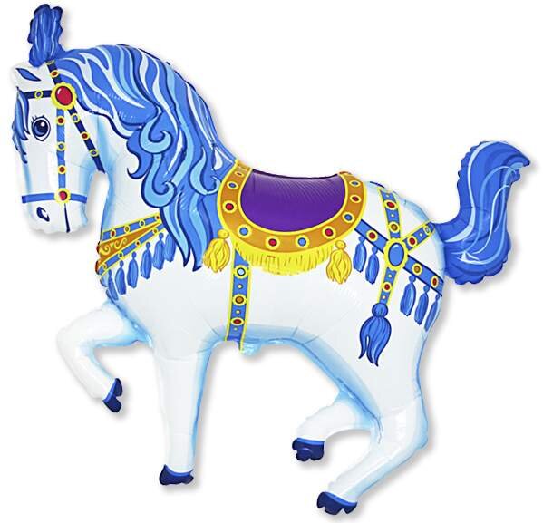 Шар (15''/38 см) Мини-фигура, Цирковая лошадка, Синий, 5 шт.