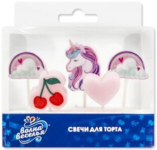 Свечи Фигура, Единорог в облаках, Розовый, 6 см, 5 шт.