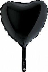 Шар (9''/23 см) Мини-сердце, Черный, 5 шт.