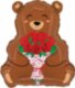 Шар (14''/36 см) Мини-фигура, Мишка с букетом, 5 шт.к