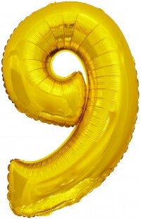 Шар (34''/86 см) Цифра, 9 ЭКО, Золото, 1 шт. в уп.