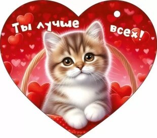Открытка, Сердце, Ты лучше всех! (котенок), 11,6*10,2 см, 1 шт.