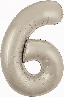Шар (40''/102 см) Цифра, 6 Slim, Мистик, Кремовый, Сатин, 1 шт. в уп.