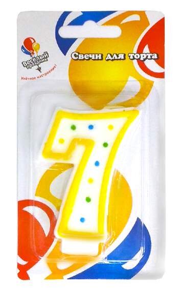 Свеча Цифра, 7 Классика, 6 см, 1 шт.