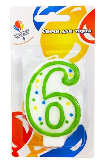 Свеча Цифра, 6 Классика, 6 см, 1 шт.
